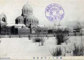 Новособорная площадь (позднее - площадь Ленина) с Кафедральным собором Александра Невского в центре и Андреевской Крестовой церковью на заднем плане